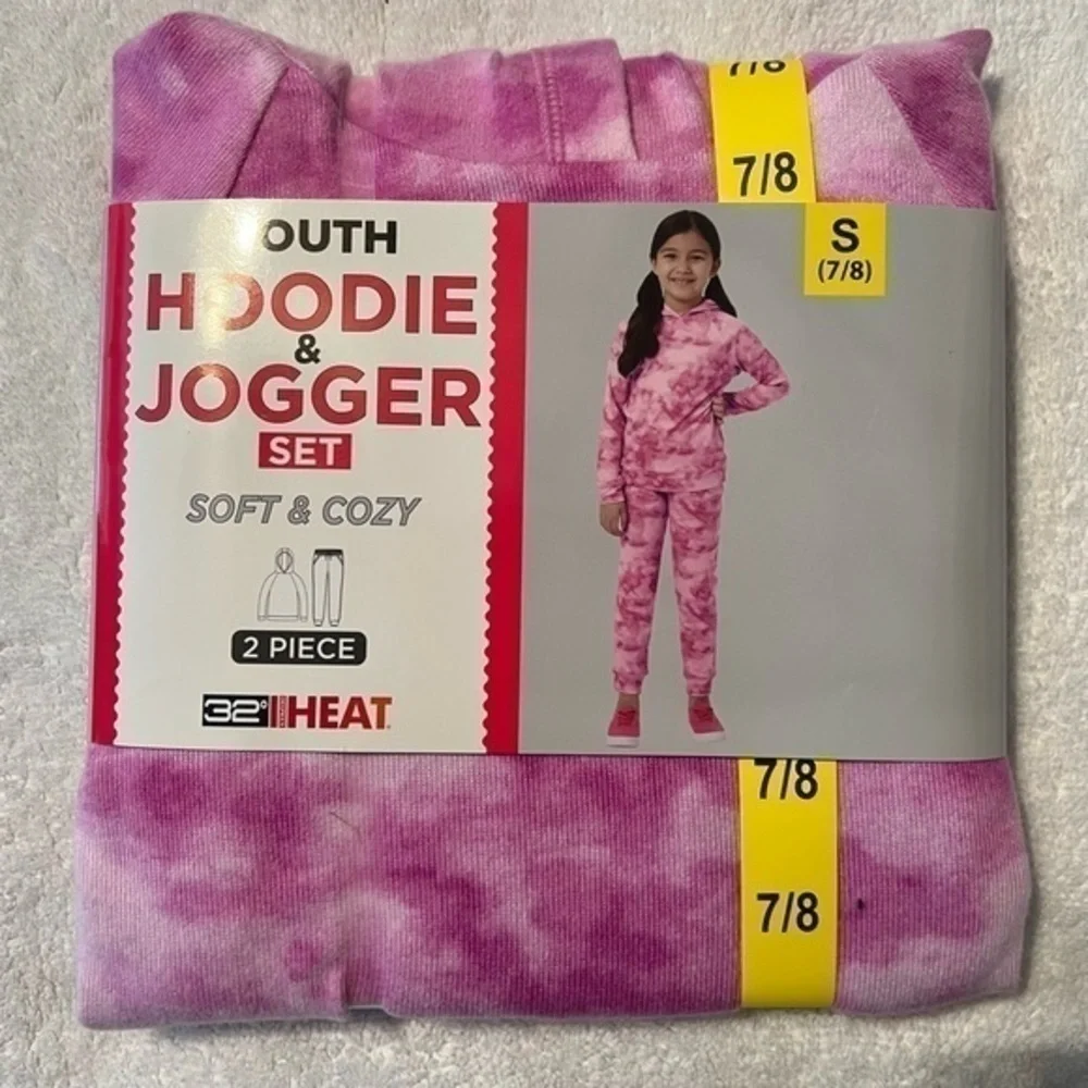 💚 32 Degrees youth pink tie dye soft and cozy hoodie and jogger set New!